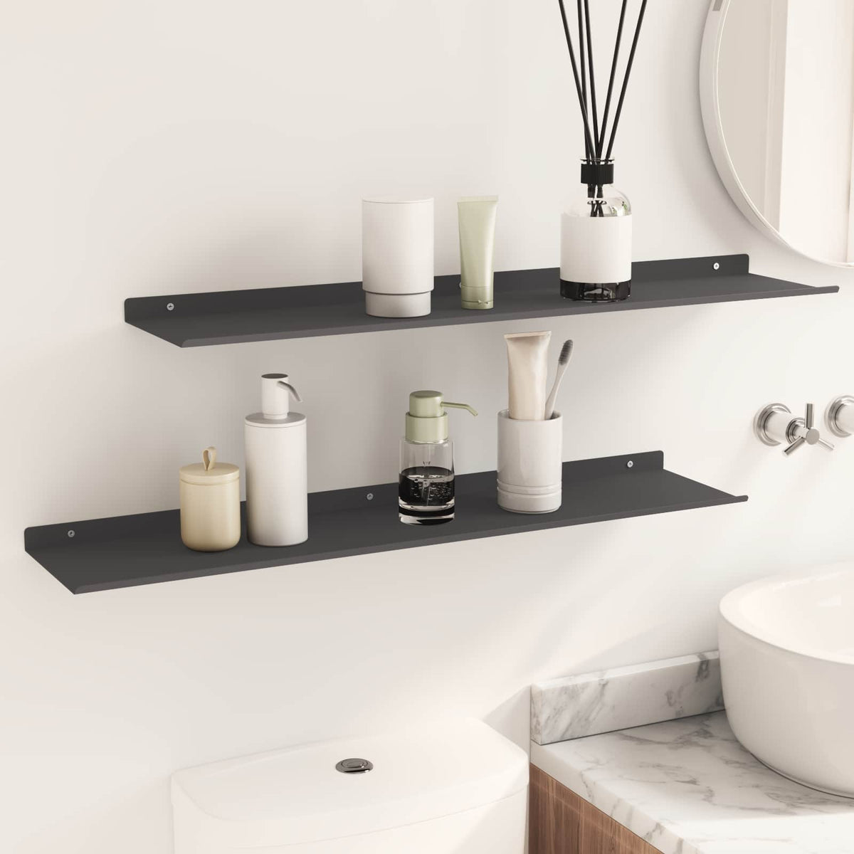 Floating Shelf 2 pcs Black 80 x 18 x 2.5 cm Steel