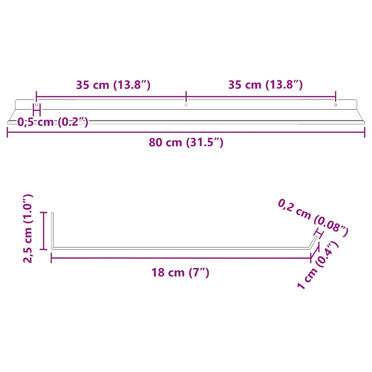 Floating Shelf Wall-mounted 4 pcs Pink 80 x 18 x 2.5 cm Steel