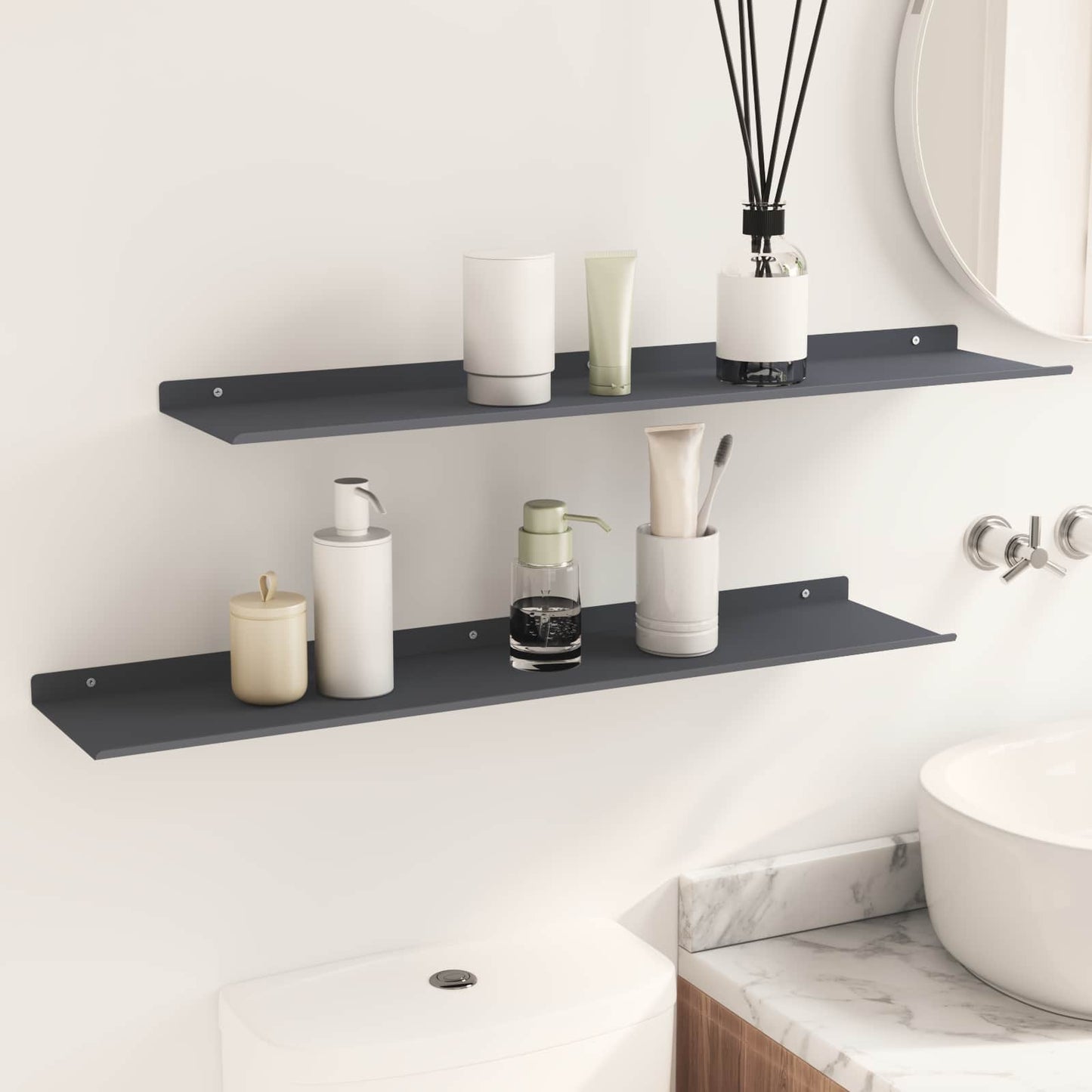 Floating Shelf 2 pcs Anthracite 80 x 18 x 2.5 cm Steel