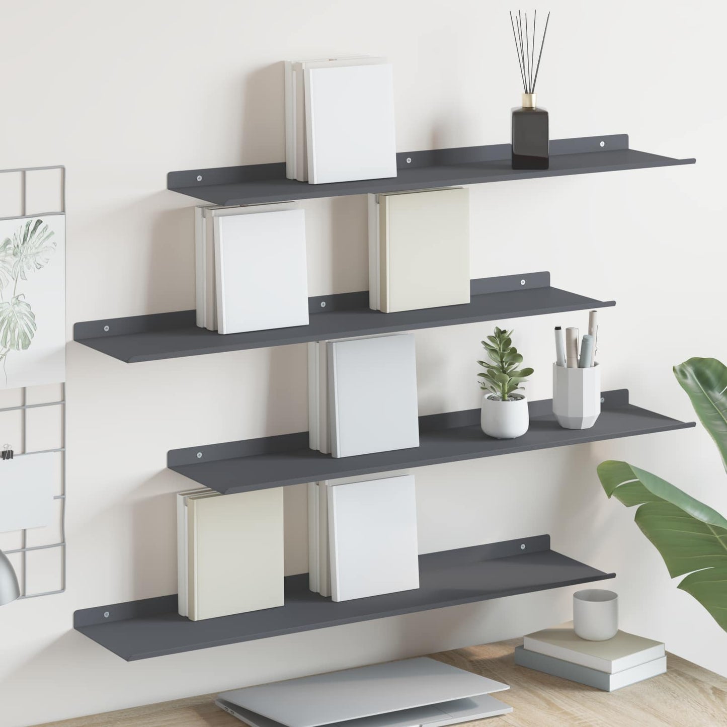 Floating Shelf 4 pcs Anthracite 80 x 18 x 2.5 cm Steel