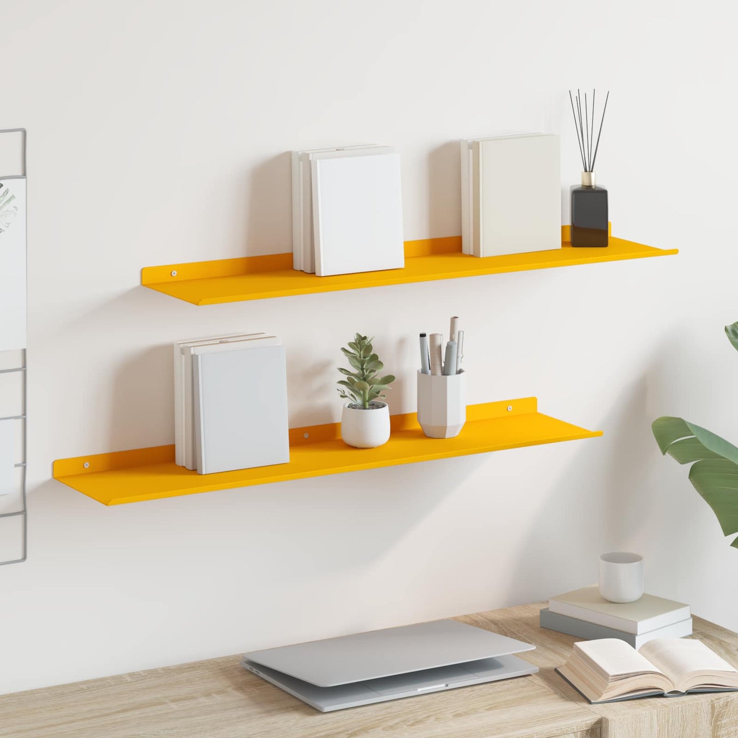 Floating Shelf 2 pcs Mustard Yellow 80 x 18 x 2.5 cm Steel