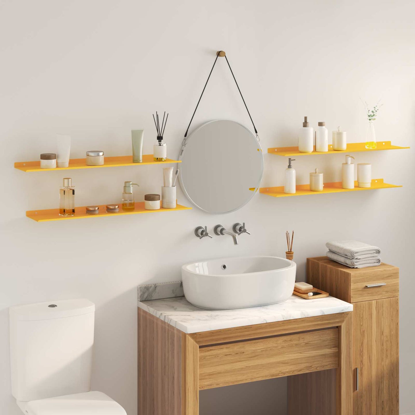 Floating Shelf Wall-Mounted 4 pcs Mustard Yellow Steel