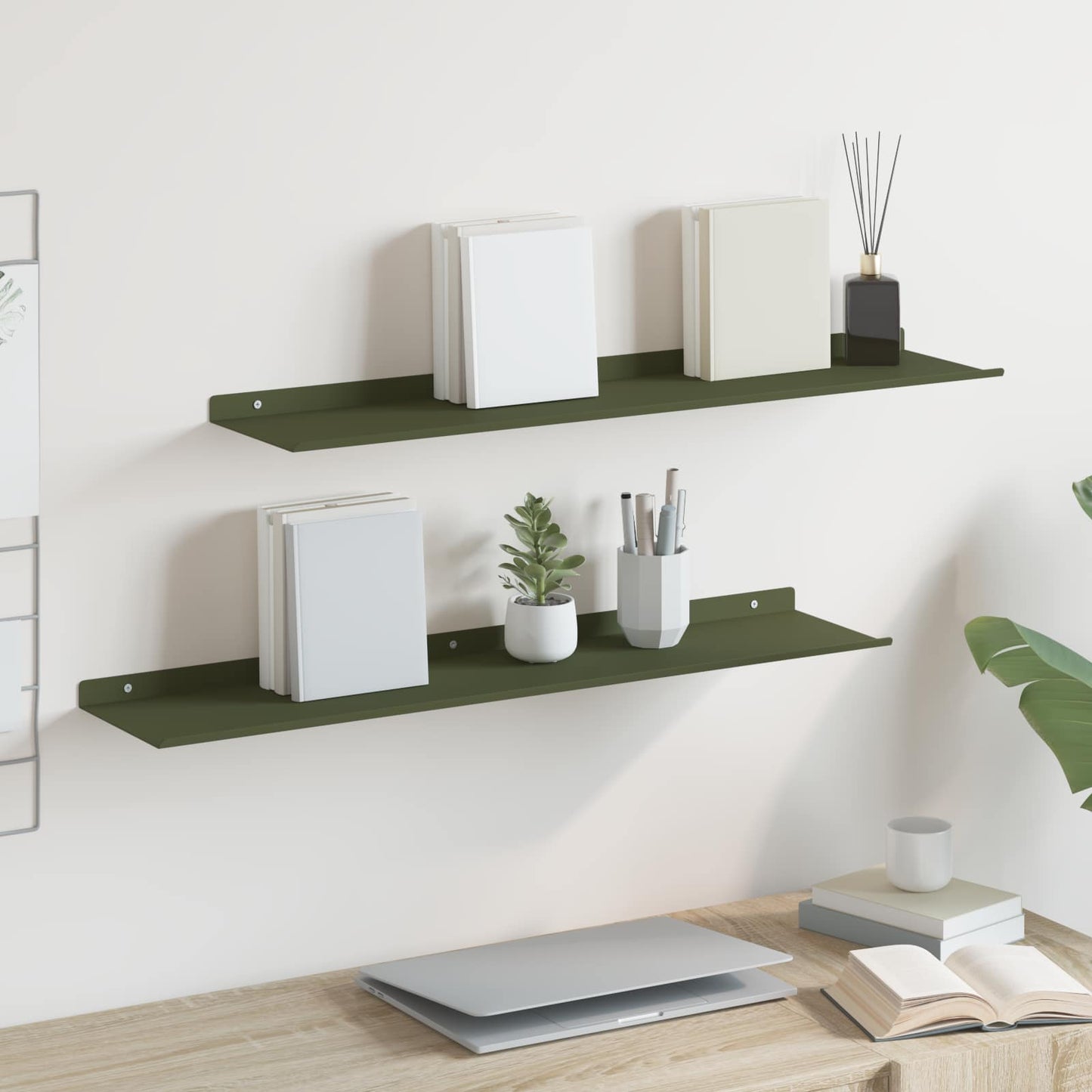 Floating Shelf 2 pcs Olive Green 80 x 18 x 2.5 cm Steel