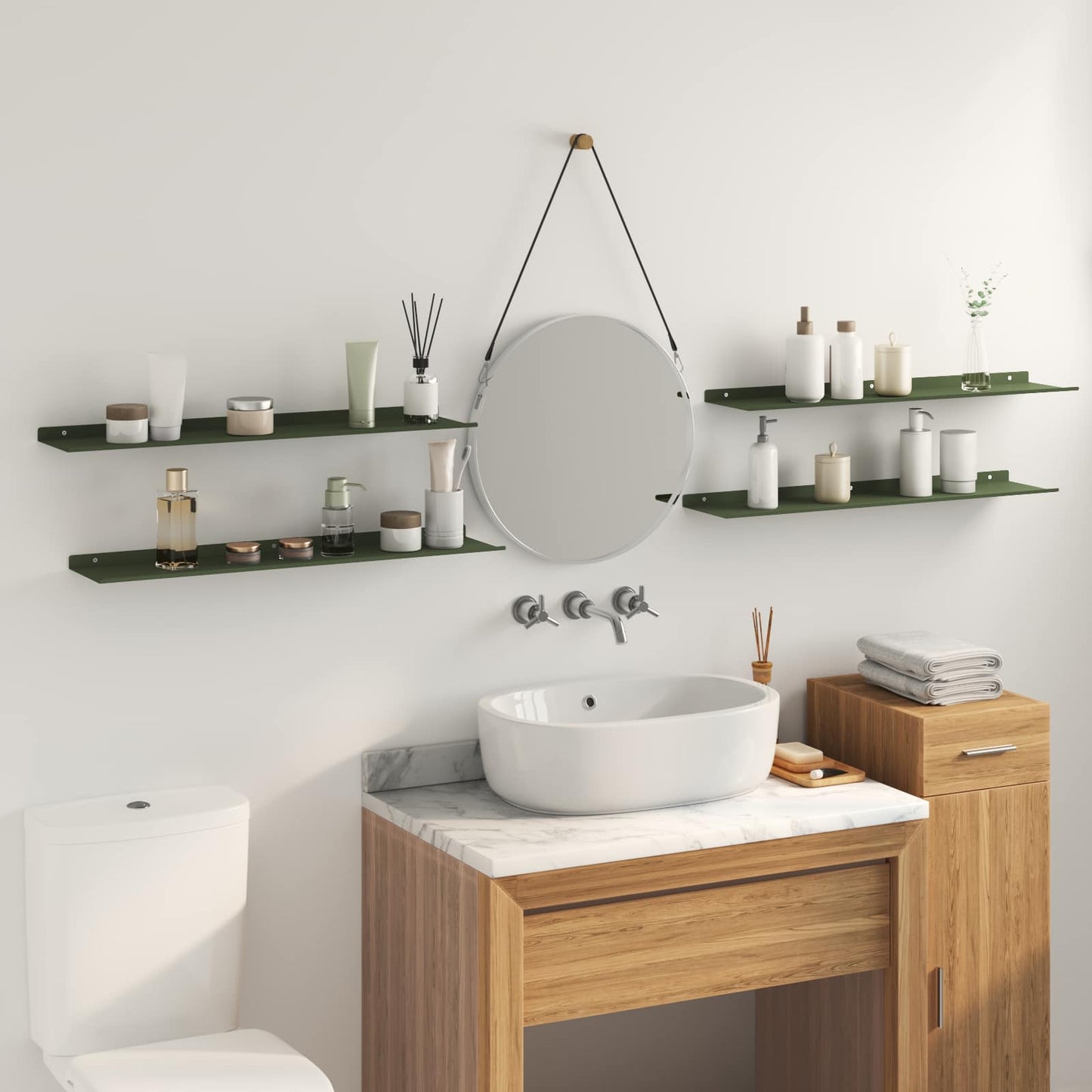Floating Shelf 4 pcs Olive Green 80 x 18 x 2.5 cm Steel