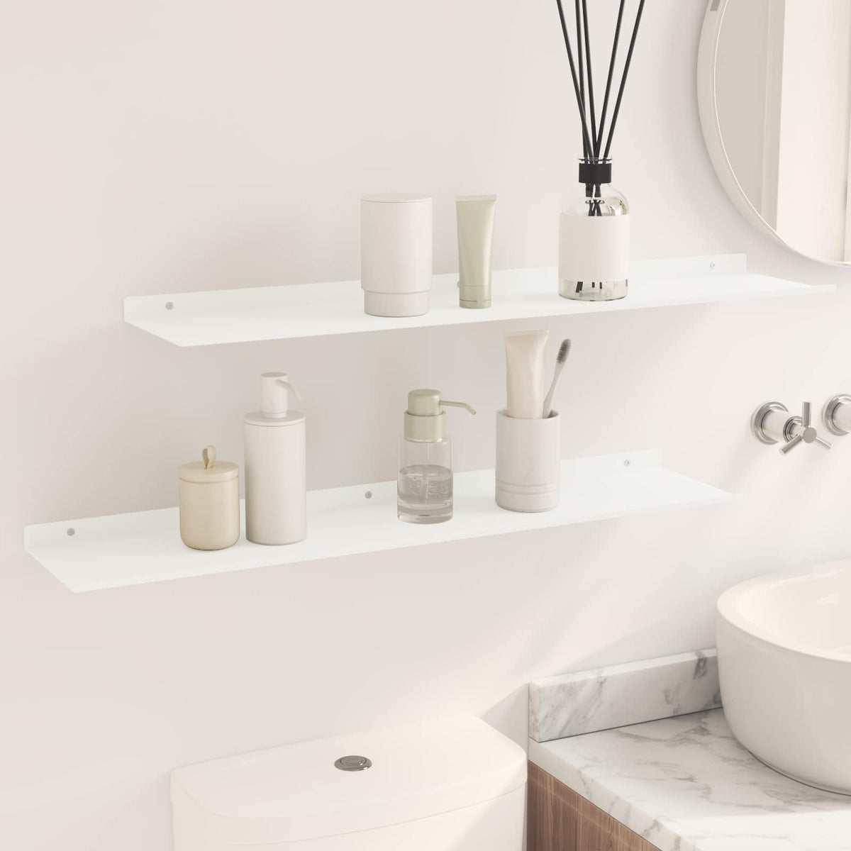 Floating Shelf 2 pcs White 80 x 18 x 2.5 cm Steel