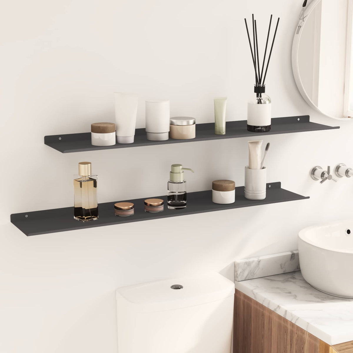 Floating Shelf 2 pcs Black 100 x 18 x 2.5 cm Steel