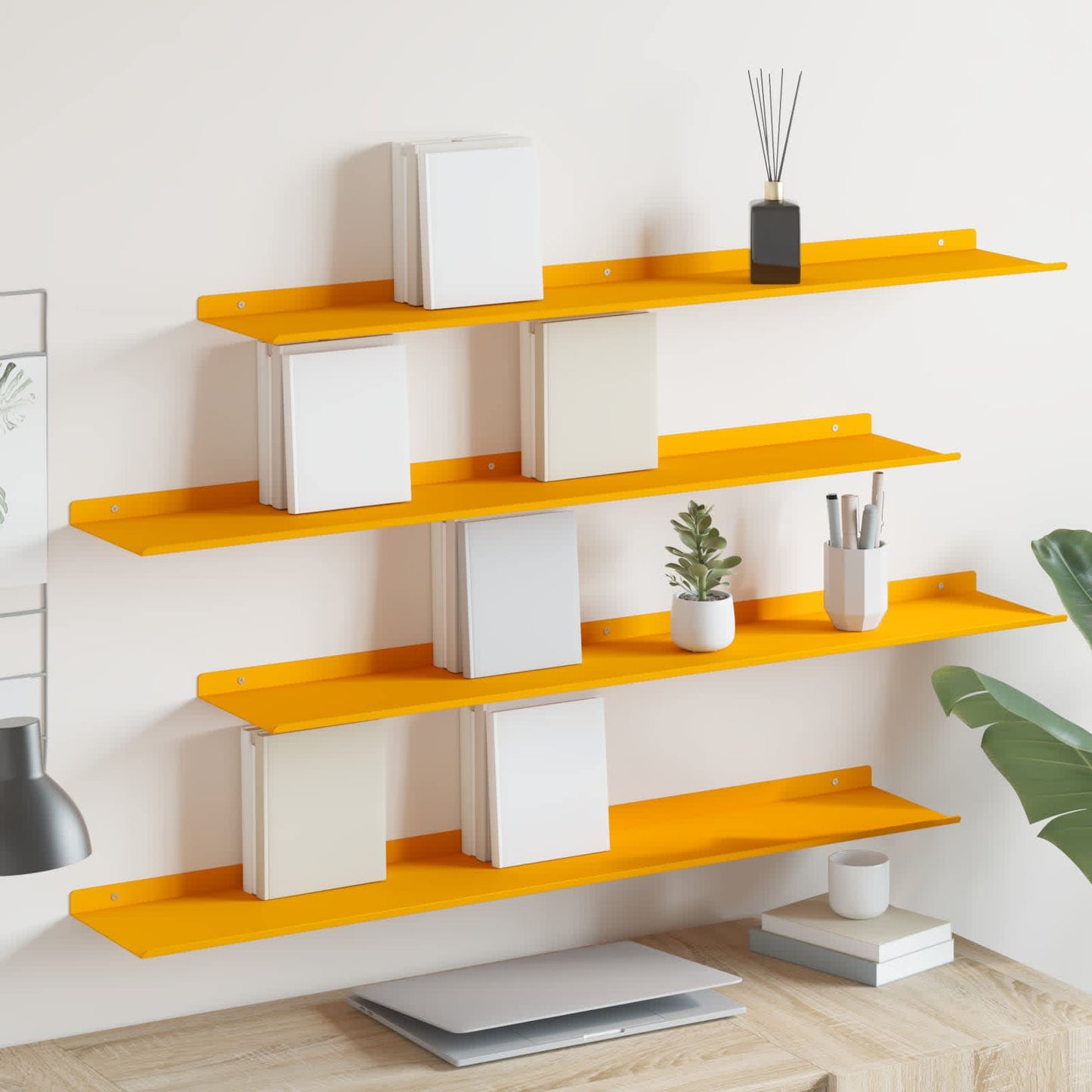 Floating Shelf Wall-Mounted 4 pcs Mustard Yellow Steel