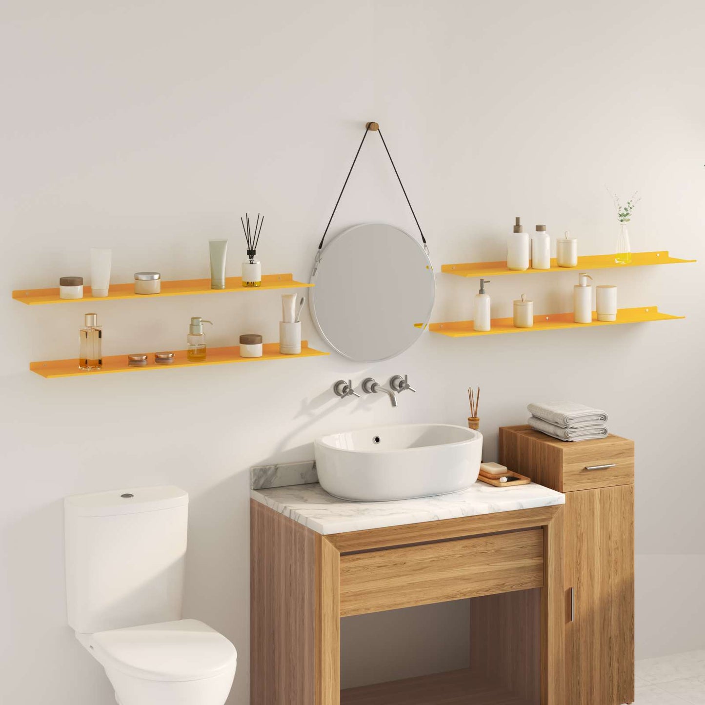 Floating Shelf 4 pcs Mustard Yellow 100 x 18 x 2.5 cm Steel