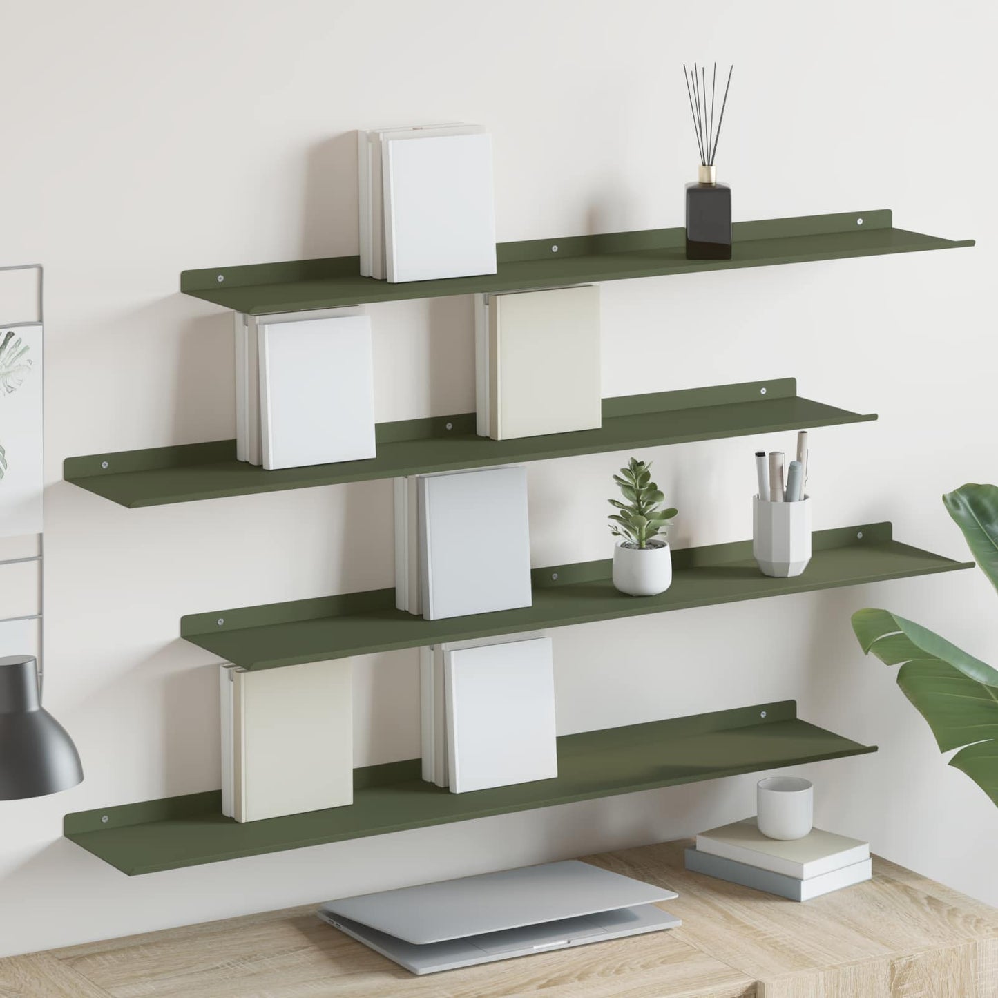 Floating Shelf 4 pcs Olive Green 100 x 18 x 2.5 cm Steel