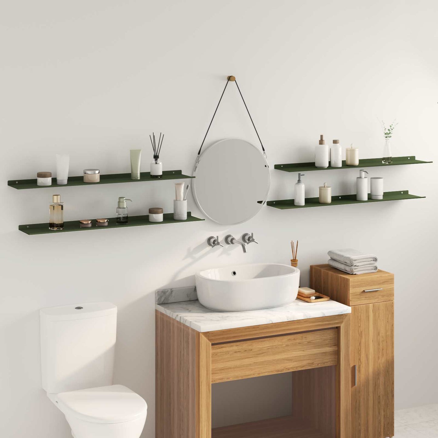 Floating Shelf 4 pcs Olive Green 100 x 18 x 2.5 cm Steel
