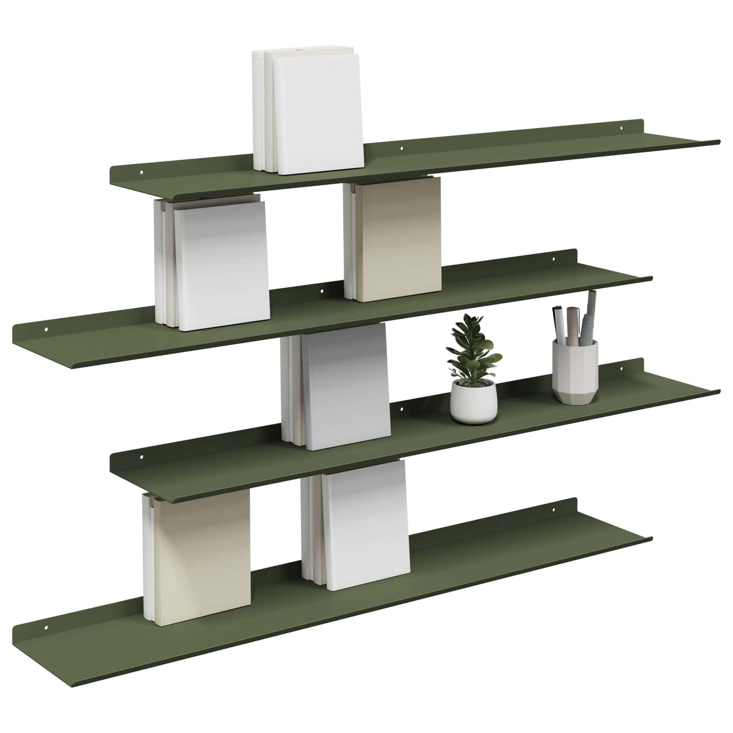 Floating Shelf 4 pcs Olive Green 100 x 18 x 2.5 cm Steel