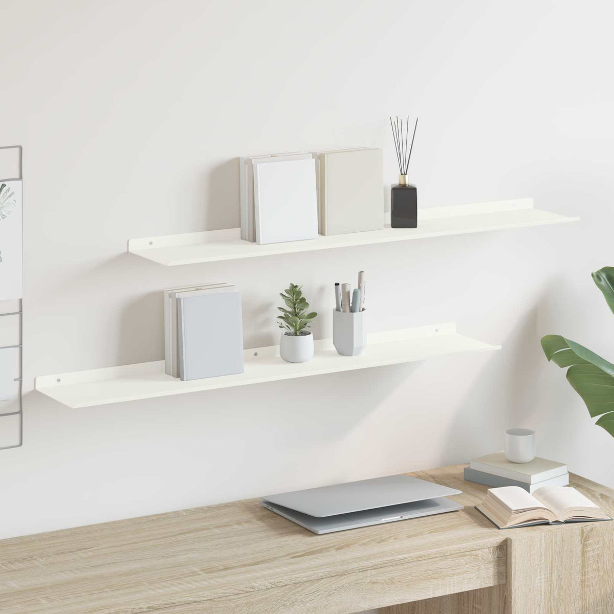 Floating Shelf 2 pcs White 100 x 18 x 2.5 cm Steel