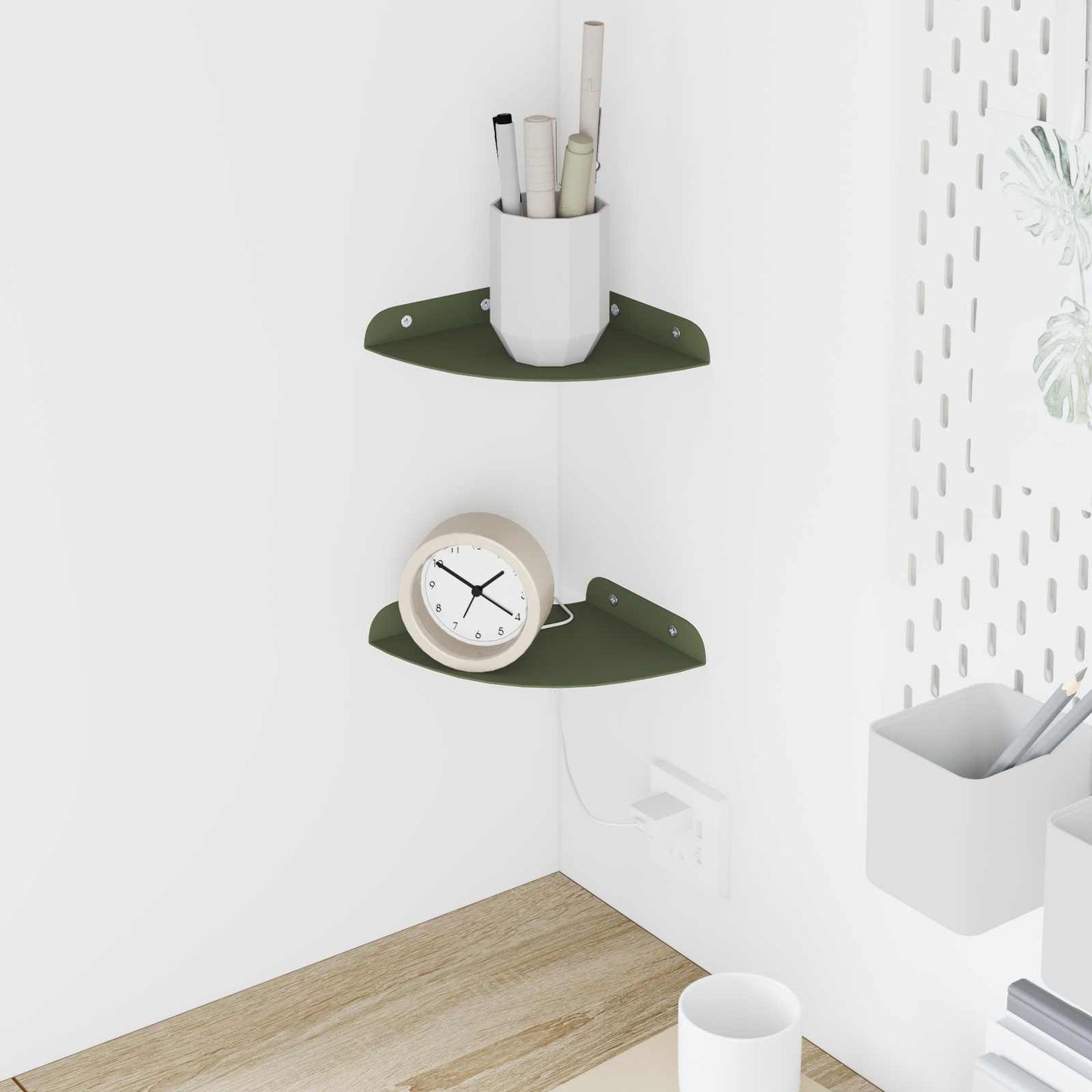 Floating Shelf with Shelf 2 pcs Olive Green 15 x 15 x 2 cm