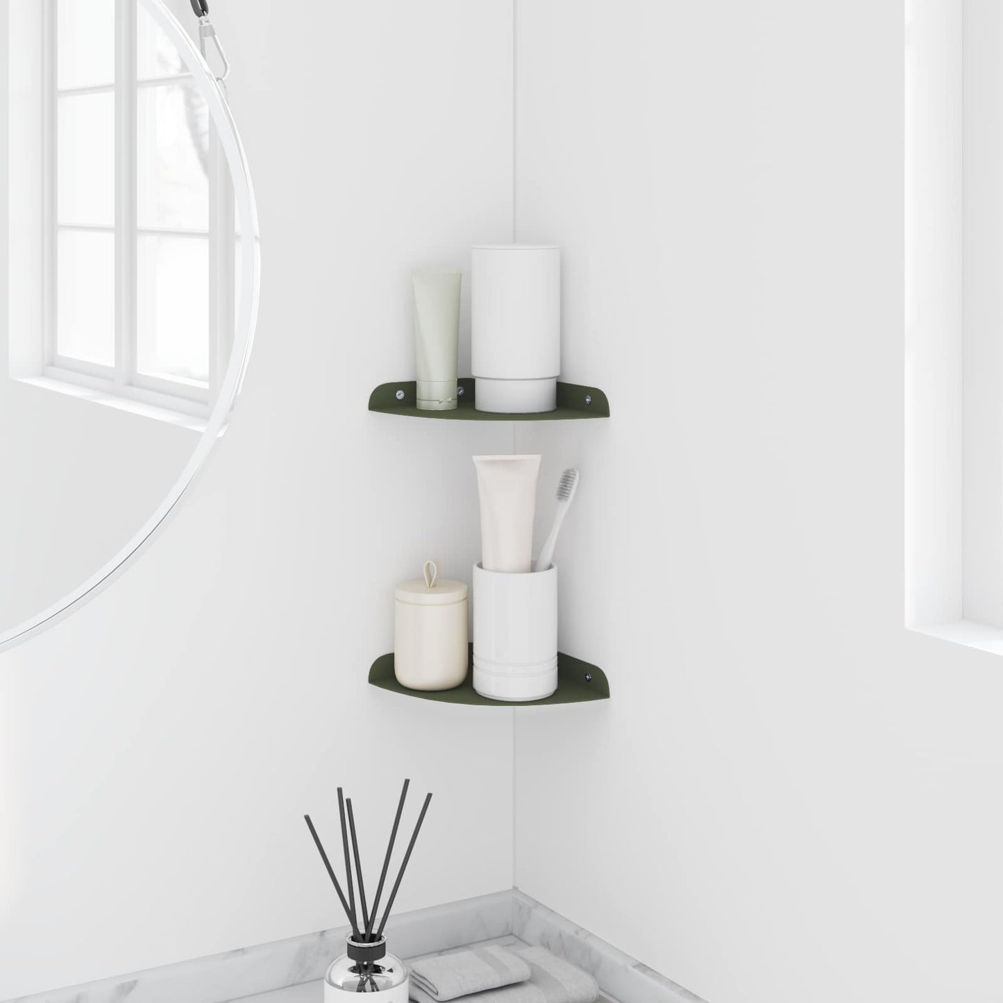 Floating Shelf with Shelf 2 pcs Olive Green 15 x 15 x 2 cm