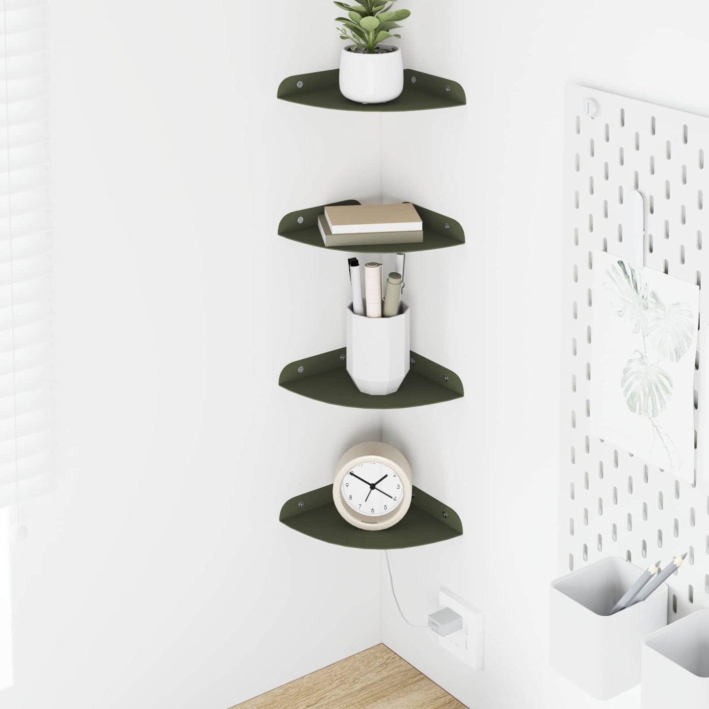 Floating Shelf with Shelf 4 pcs Olive Green 15 x 15 x 2 cm