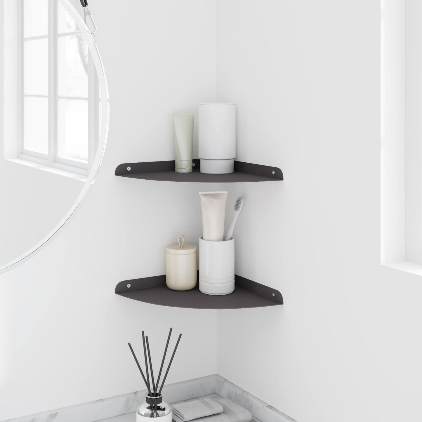 Corner Floating Shelf with Shelf 2 pcs Black 24 x 24 x 2 cm