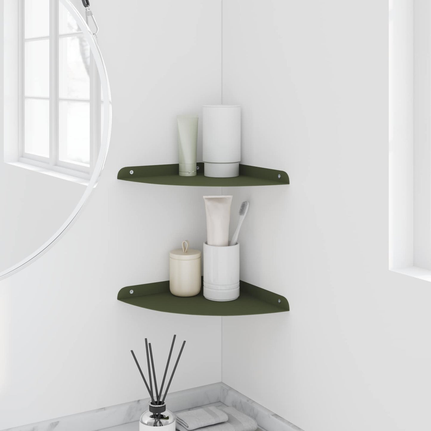 Floating Shelf with Shelf 2 pcs Olive Green 24 x 24 x 2 cm