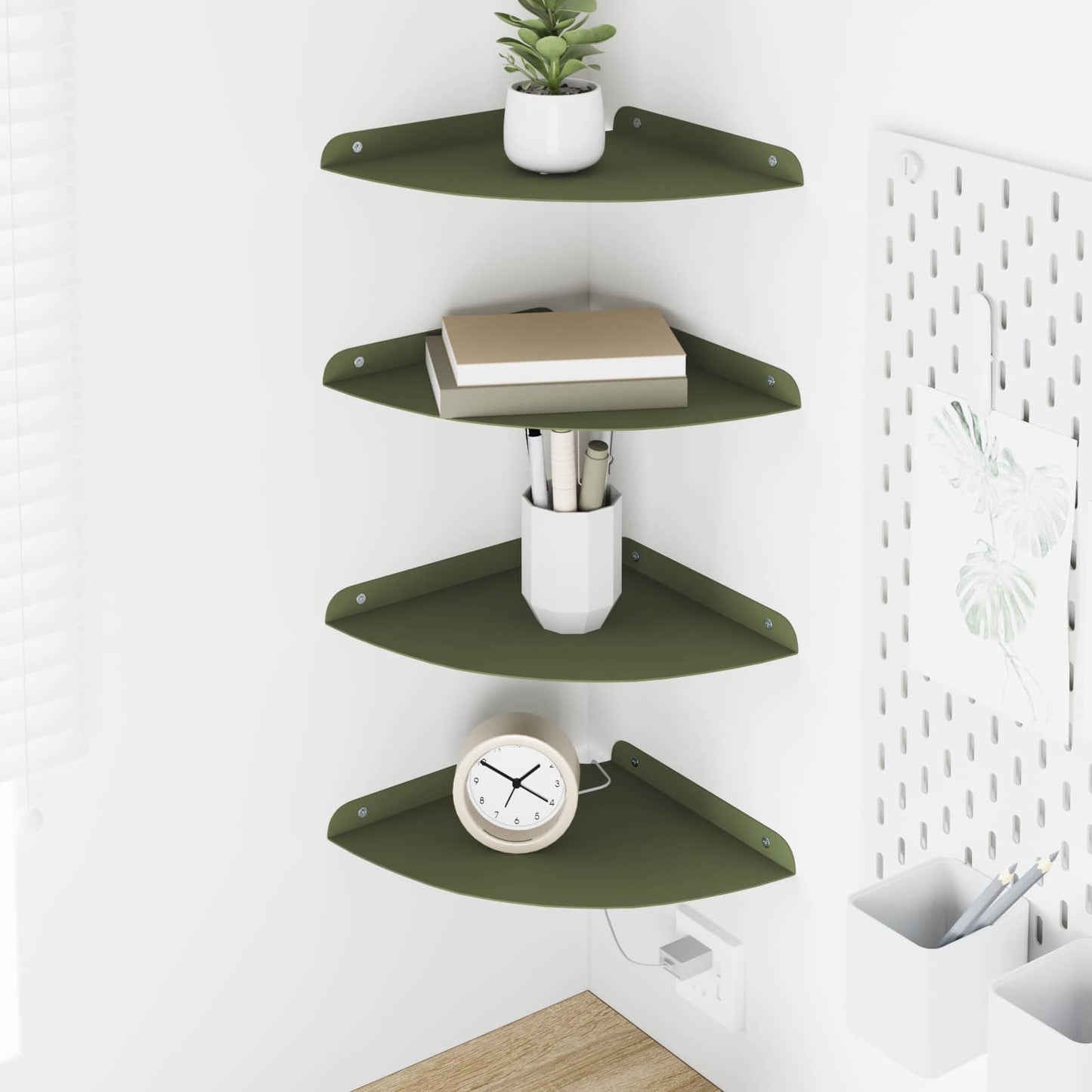 Floating Shelf with Shelf 4 pcs Olive Green 24 x 24 x 2 cm