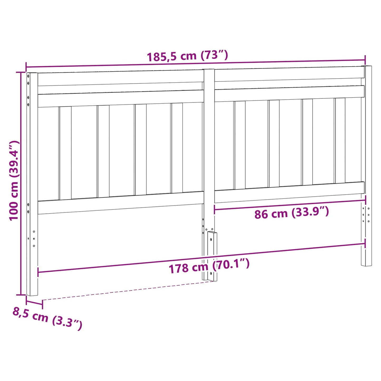Headboard with Headboard Wax Brown 185.5 x 100 cm