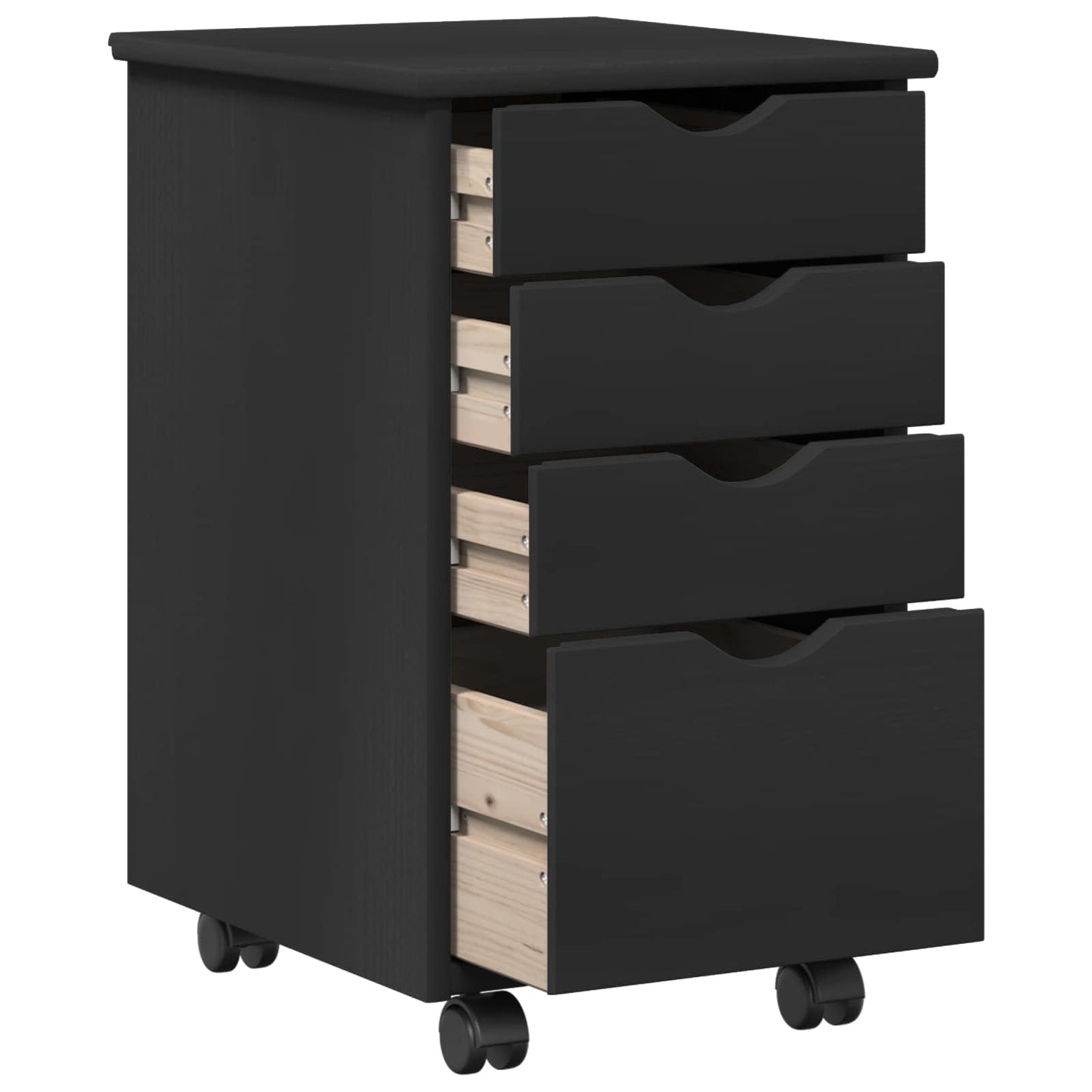 Rolling Cabinet Black 34 x 39 x 56 cm Solid Pine Wood