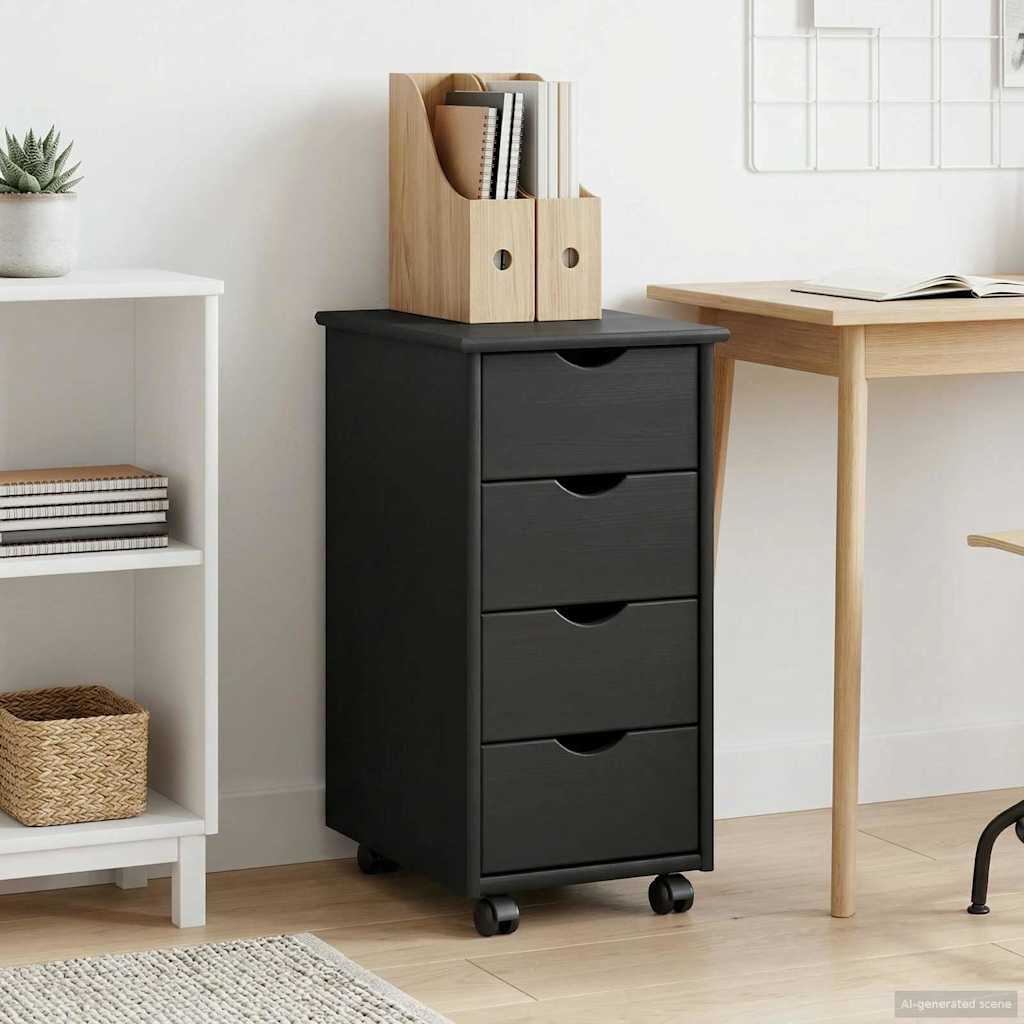 Rolling Cabinet Grey 34 x 39 x 65.5 cm Solid Pine Wood
