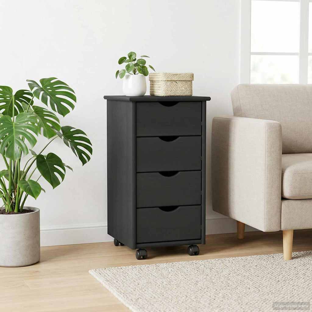 Rolling Cabinet Grey 34 x 39 x 65.5 cm Solid Pine Wood