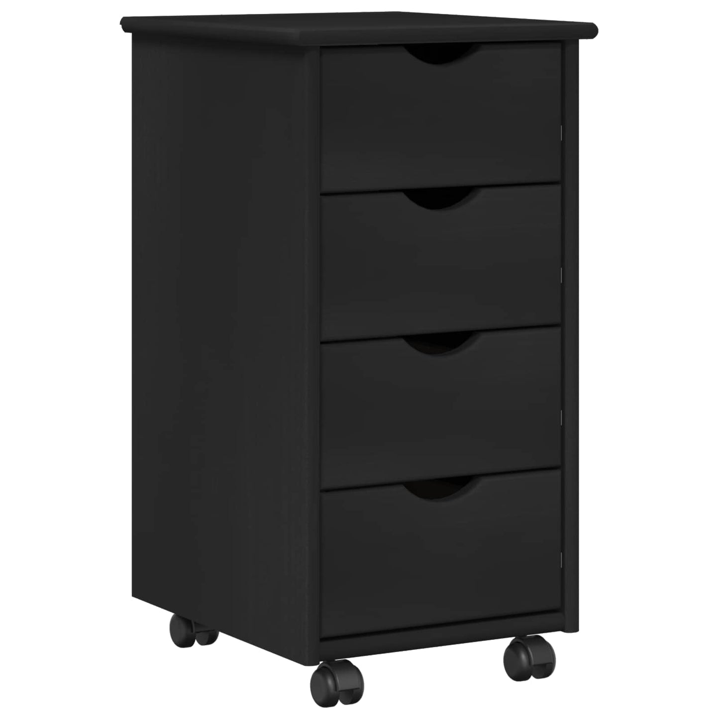 Rolling Cabinet Black 34 x 39 x 65.5 cm Solid Pine Wood