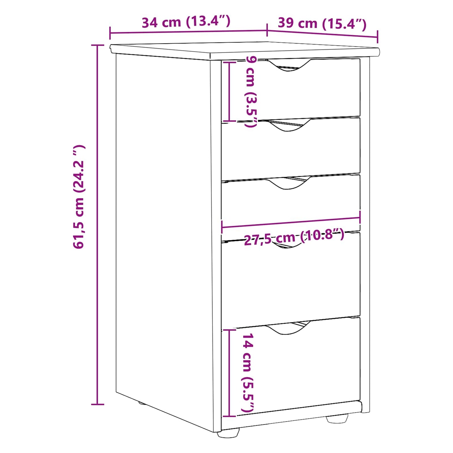Cabinet Honey Brown 34 x 39 x 61.5 cm Solid Pine Wood