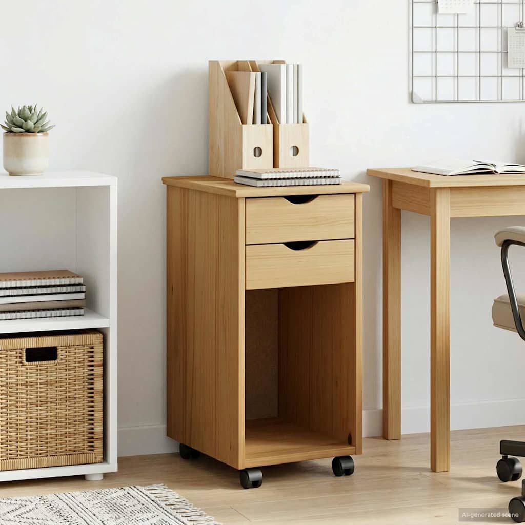 Rolling Cabinet Honey Brown 34 x 39 x 65.5 cm Solid Pine Wood