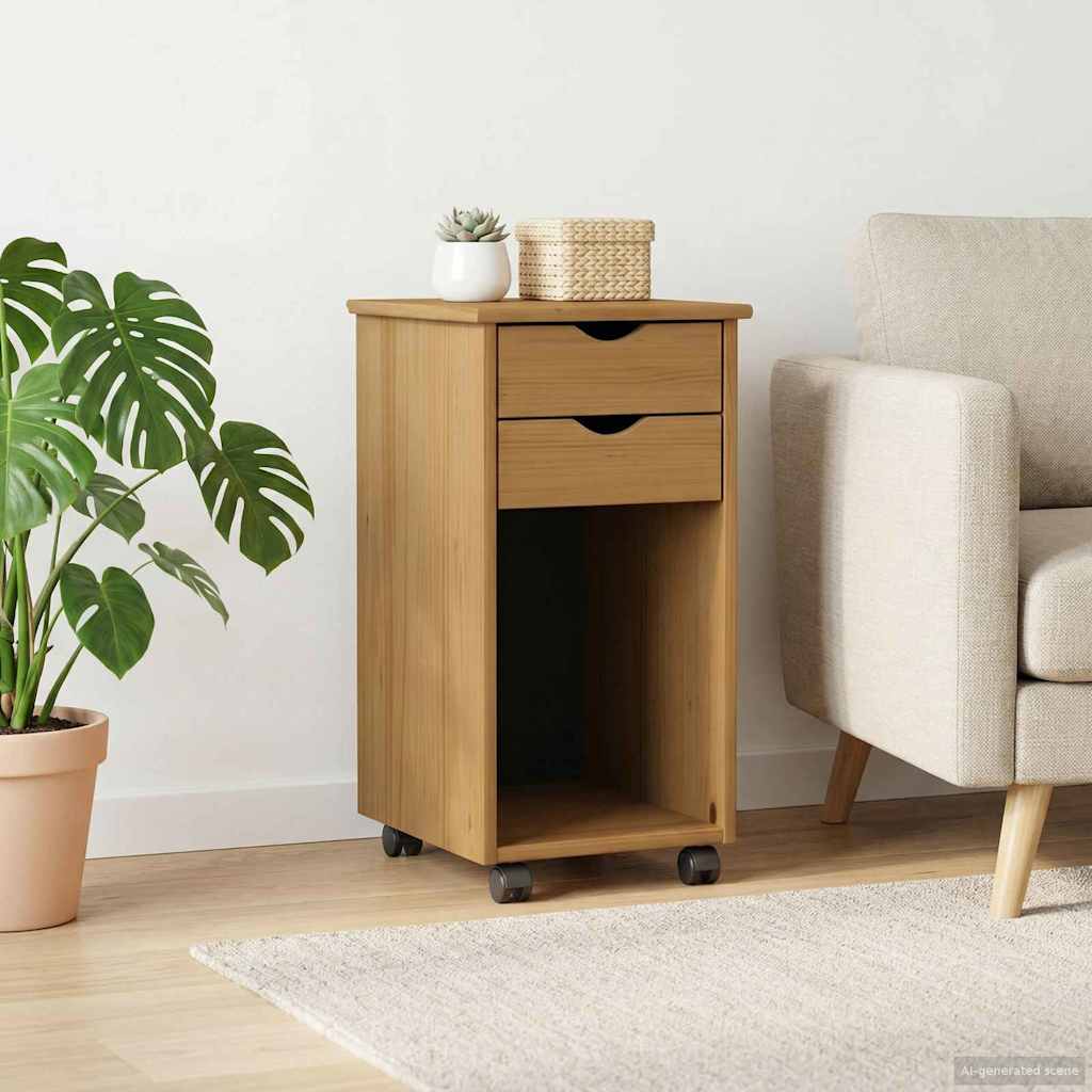 Rolling Cabinet Honey Brown 34 x 39 x 65.5 cm Solid Pine Wood