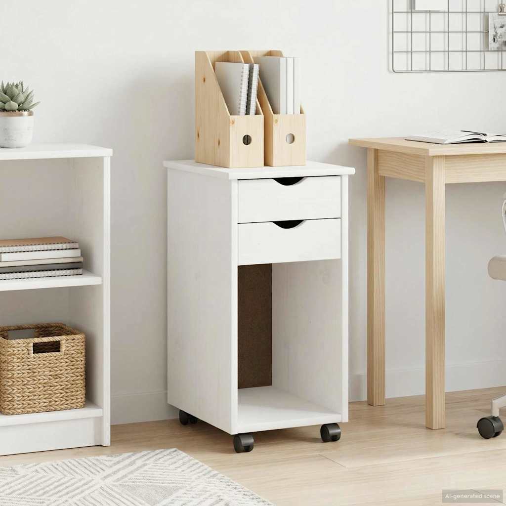 Rolling Cabinet White 34 x 39 x 65.5 cm Solid Pine Wood