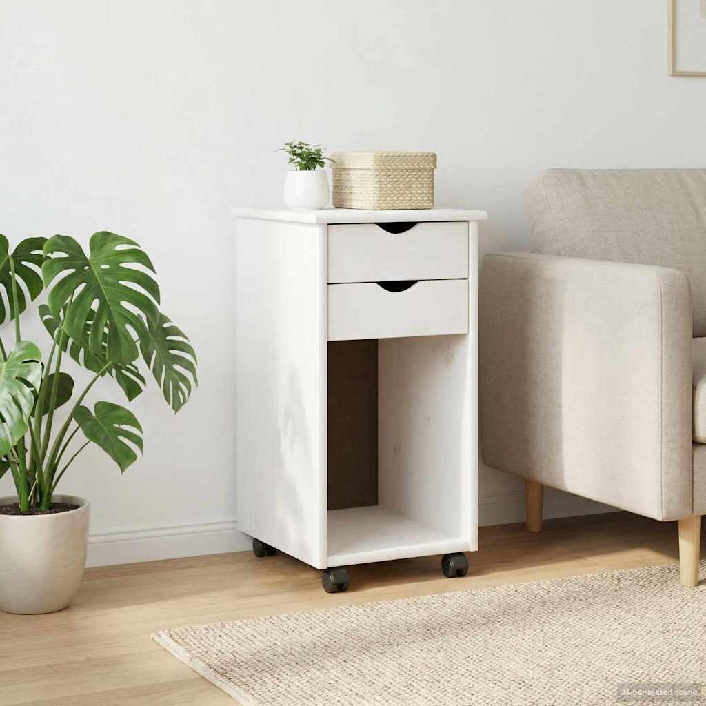 Rolling Cabinet White 34 x 39 x 65.5 cm Solid Pine Wood