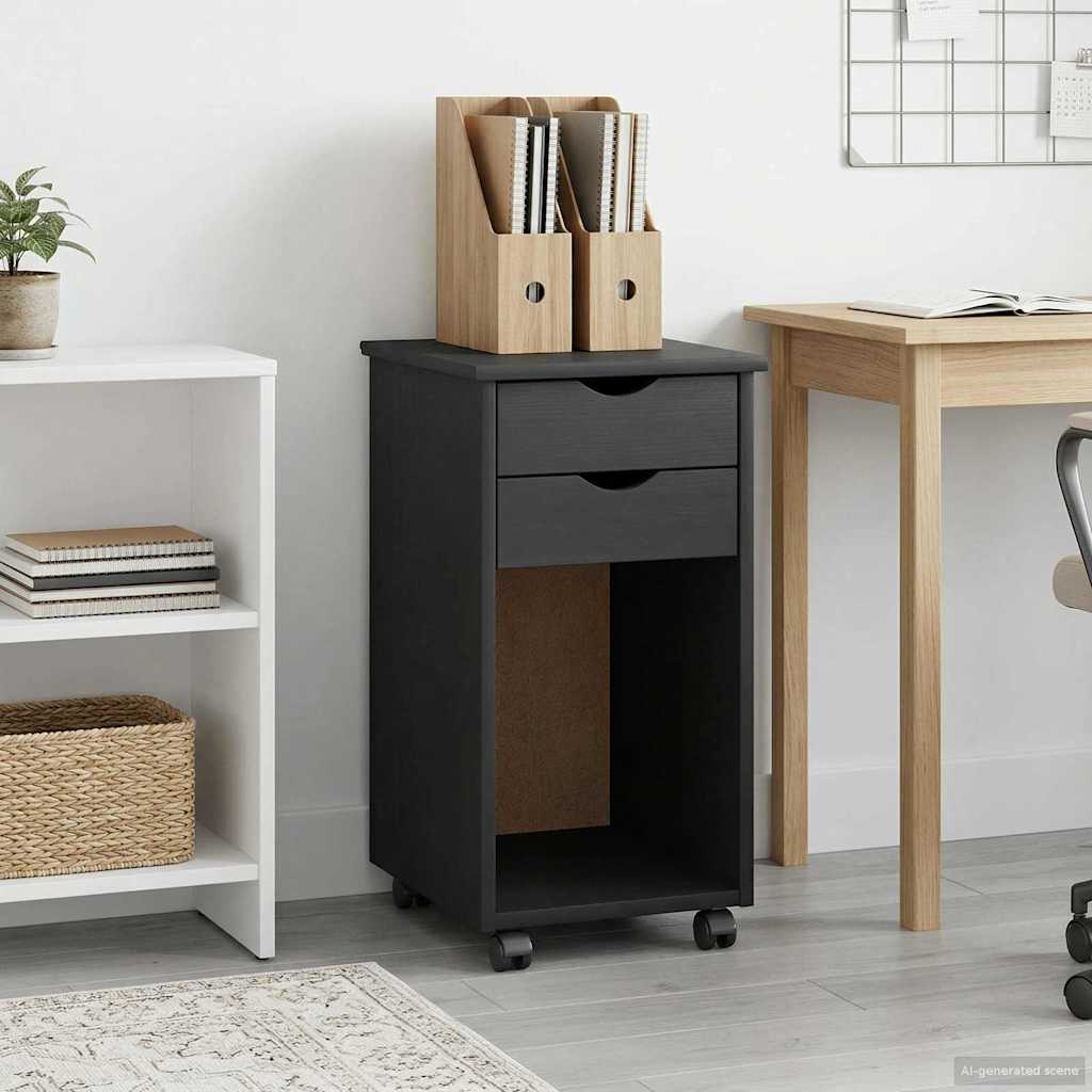 Rolling Cabinet Grey 34 x 39 x 65.5 cm Solid Pine Wood