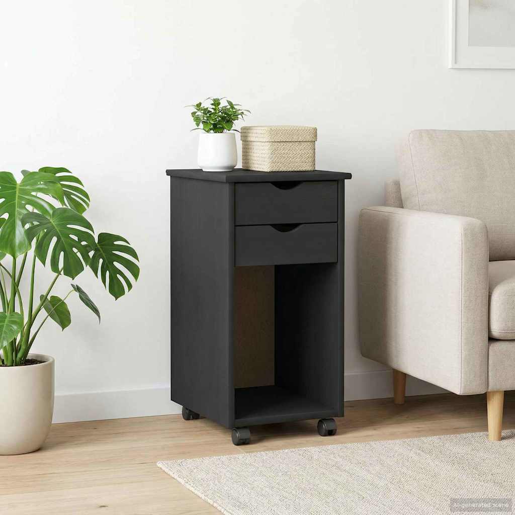 Rolling Cabinet Grey 34 x 39 x 65.5 cm Solid Pine Wood