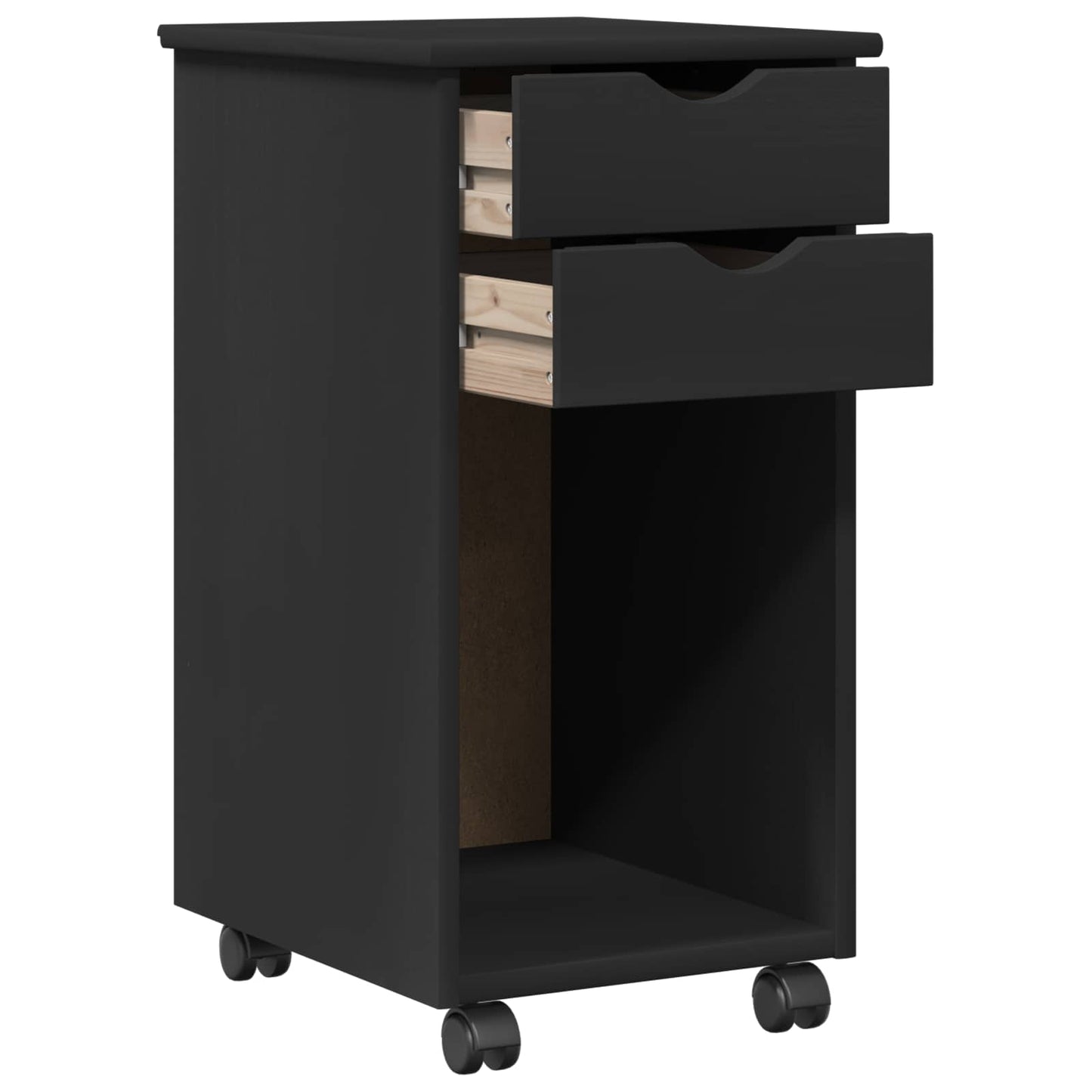 Rolling Cabinet Black 34 x 39 x 65.5 cm Solid Pine Wood