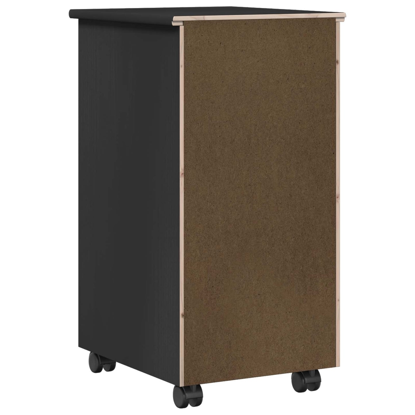 Rolling Cabinet Black 34 x 39 x 65.5 cm Solid Pine Wood