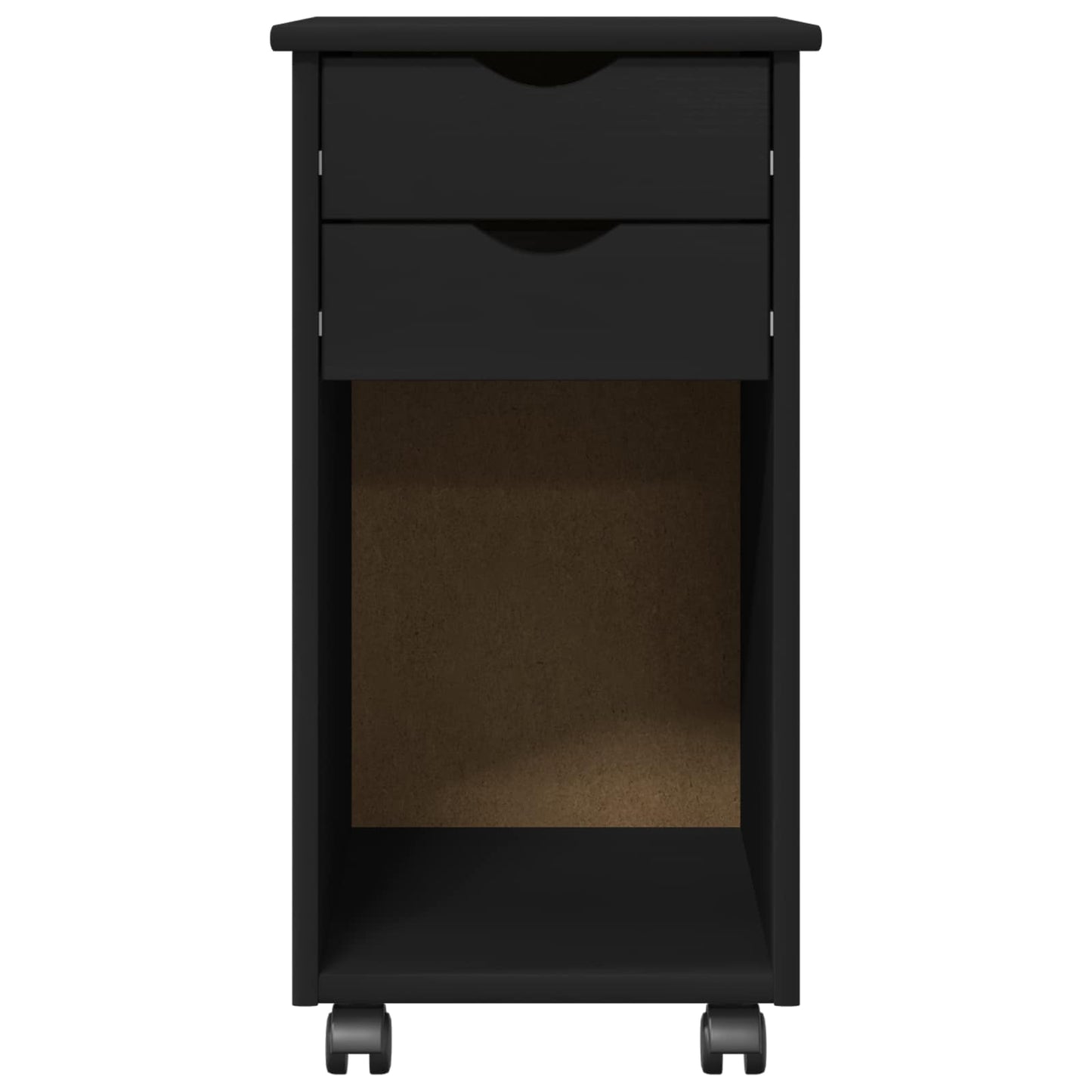 Rolling Cabinet Black 34 x 39 x 65.5 cm Solid Pine Wood
