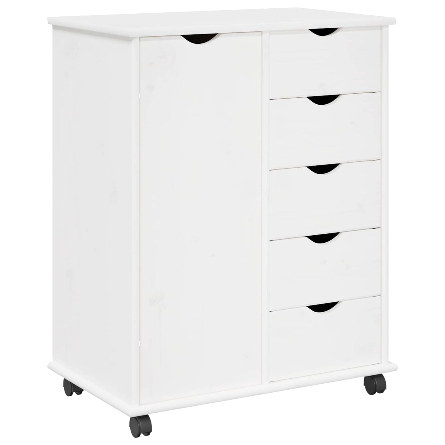 Rolling Cabinet White 63.5 x 39 x 79 cm Solid Pine Wood