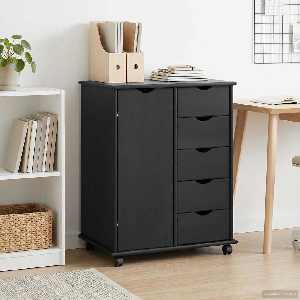 Rolling Cabinet Grey 63.5 x 39 x 79 cm Solid Pine Wood