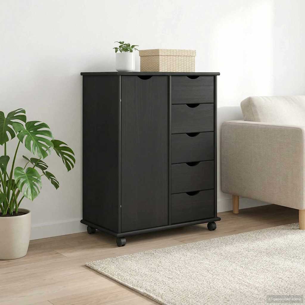 Rolling Cabinet Grey 63.5 x 39 x 79 cm Solid Pine Wood