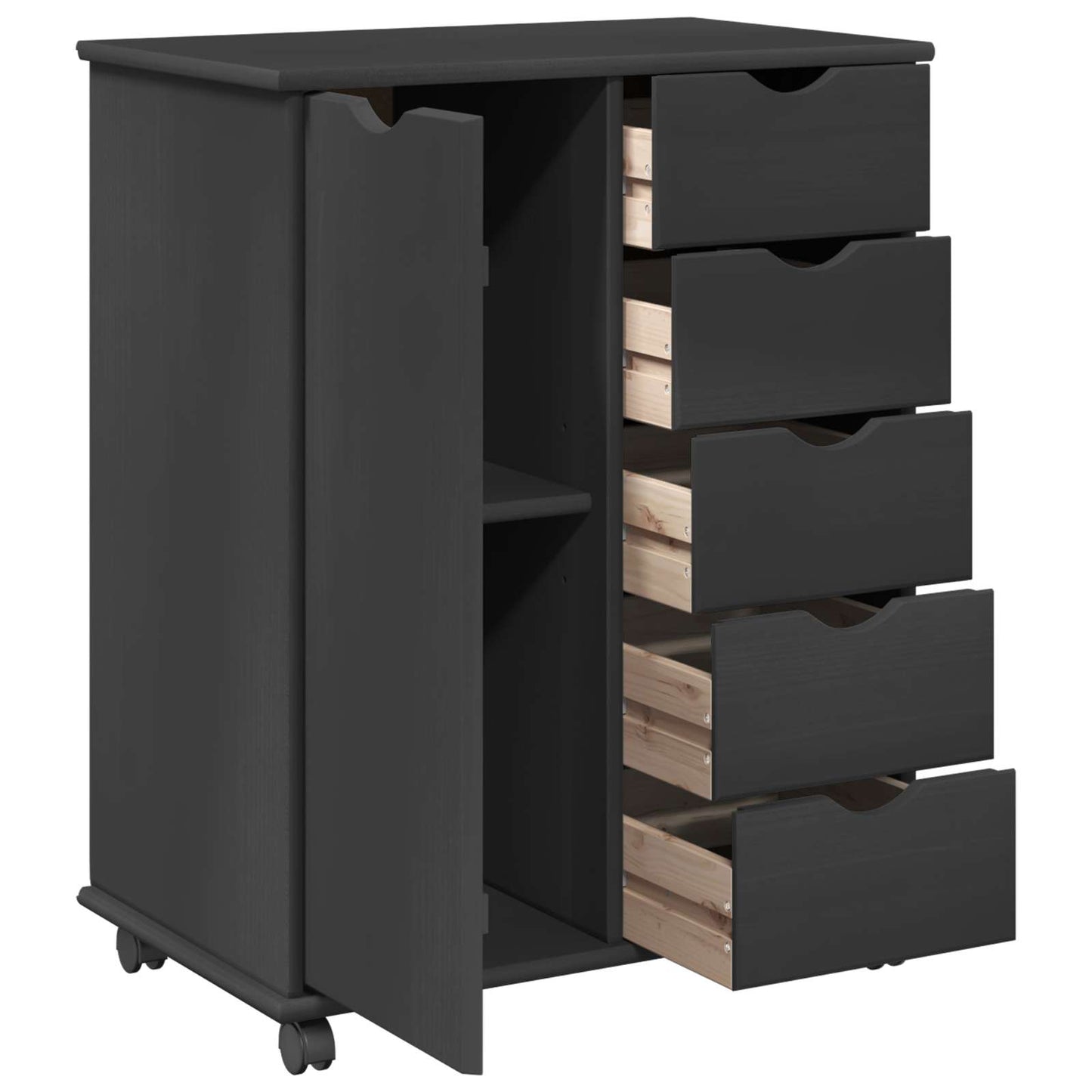 Rolling Cabinet Grey 63.5 x 39 x 79 cm Solid Pine Wood
