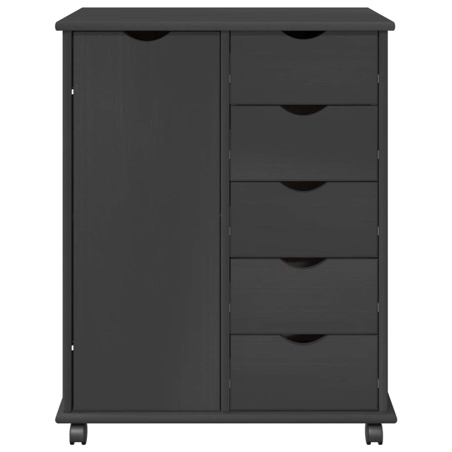 Rolling Cabinet Grey 63.5 x 39 x 79 cm Solid Pine Wood