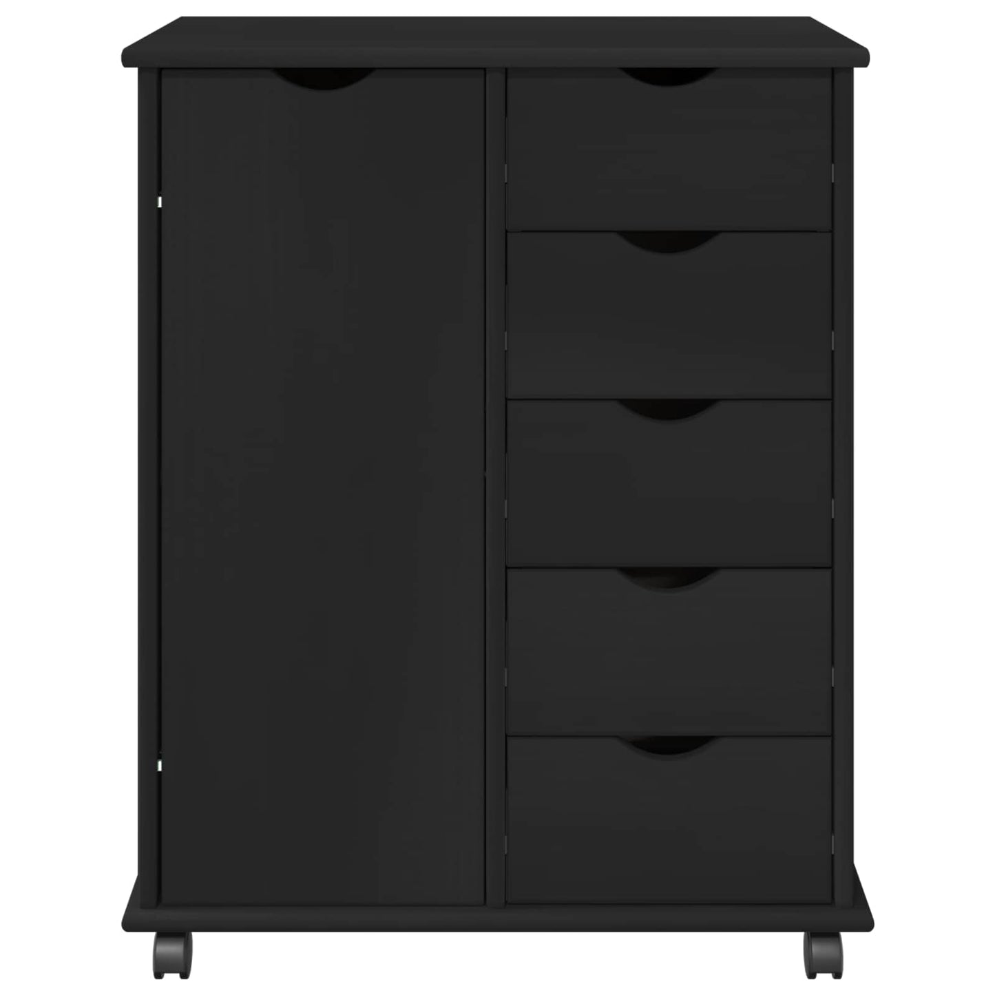 Rolling Cabinet Black 63.5 x 39 x 79 cm Solid Pine Wood