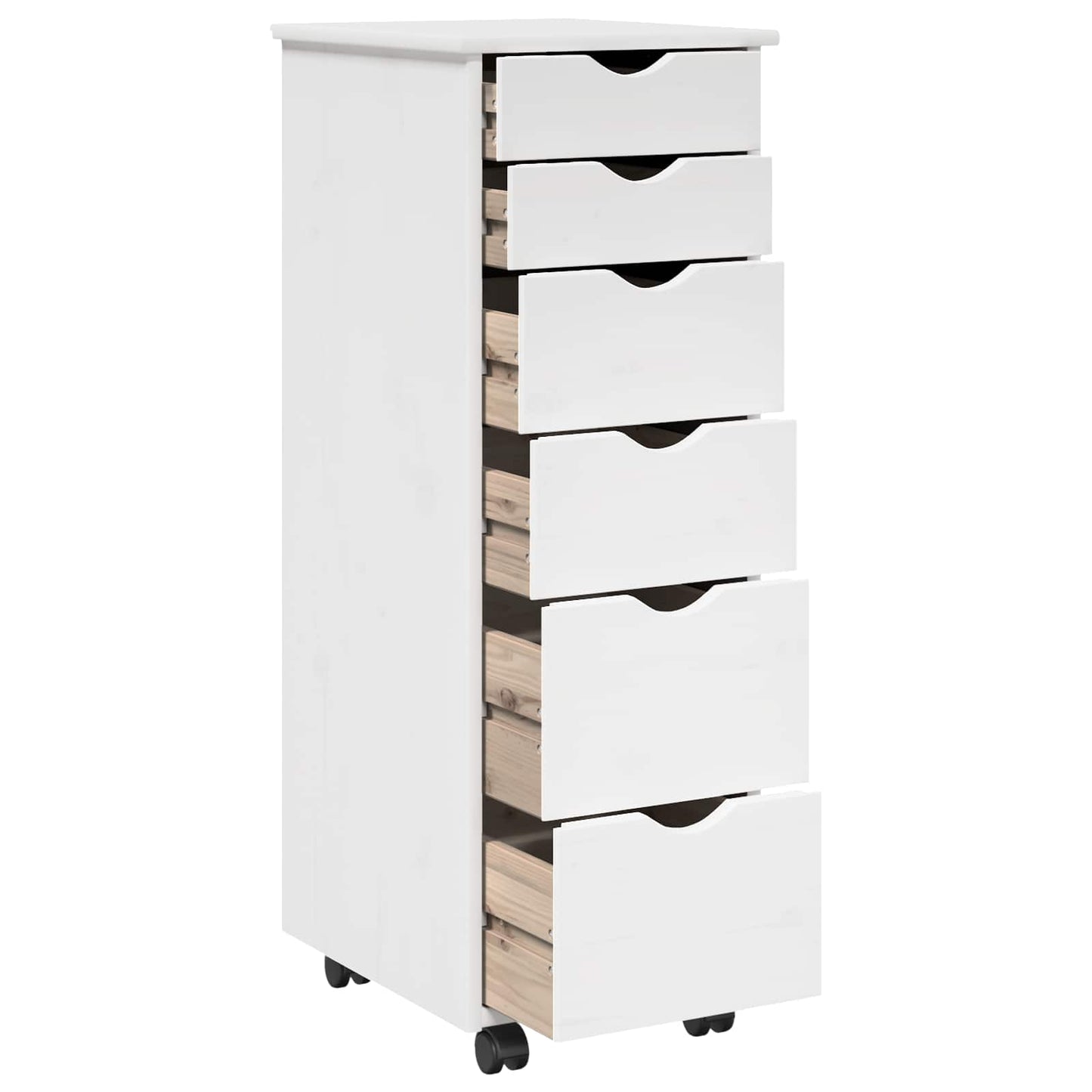 Rolling Cabinet White 34 x 39 x 93.5 cm Solid Pine Wood