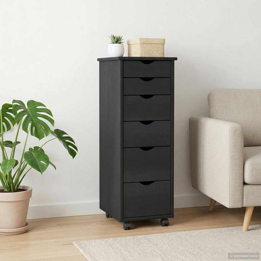 Rolling Cabinet Grey 34 x 39 x 93.5 cm Solid Pine Wood