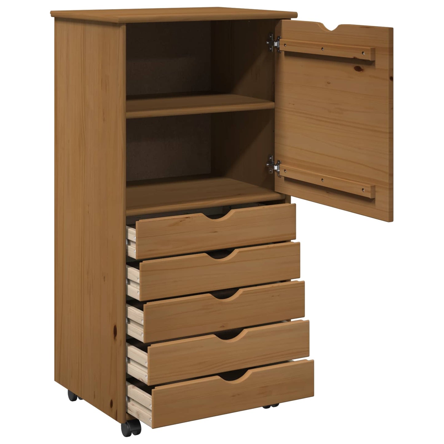 Rolling Cabinet Honey Brown 53 x 39 x 103 cm Solid Pine Wood