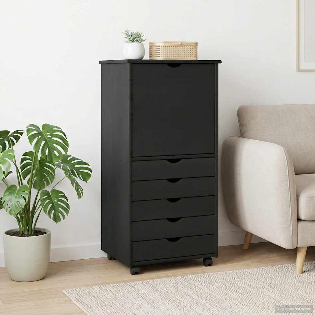 Rolling Cabinet Grey 53 x 39 x 103 cm Solid Pine Wood