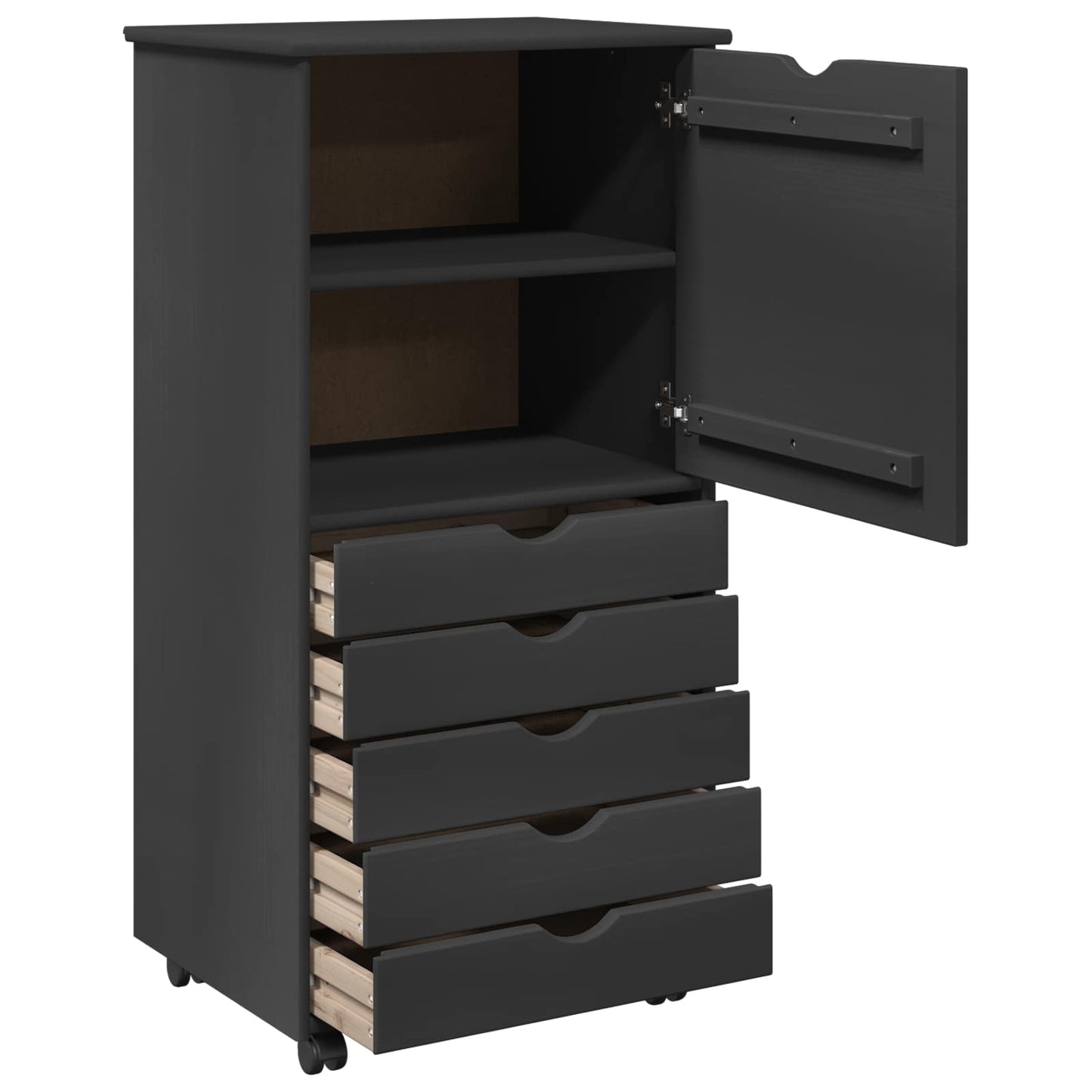 Rolling Cabinet Grey 53 x 39 x 103 cm Solid Pine Wood