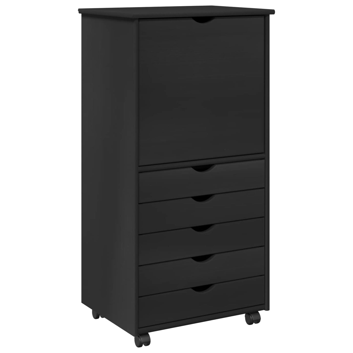 Rolling Cabinet Black 53 x 39 x 103 cm Solid Pine Wood