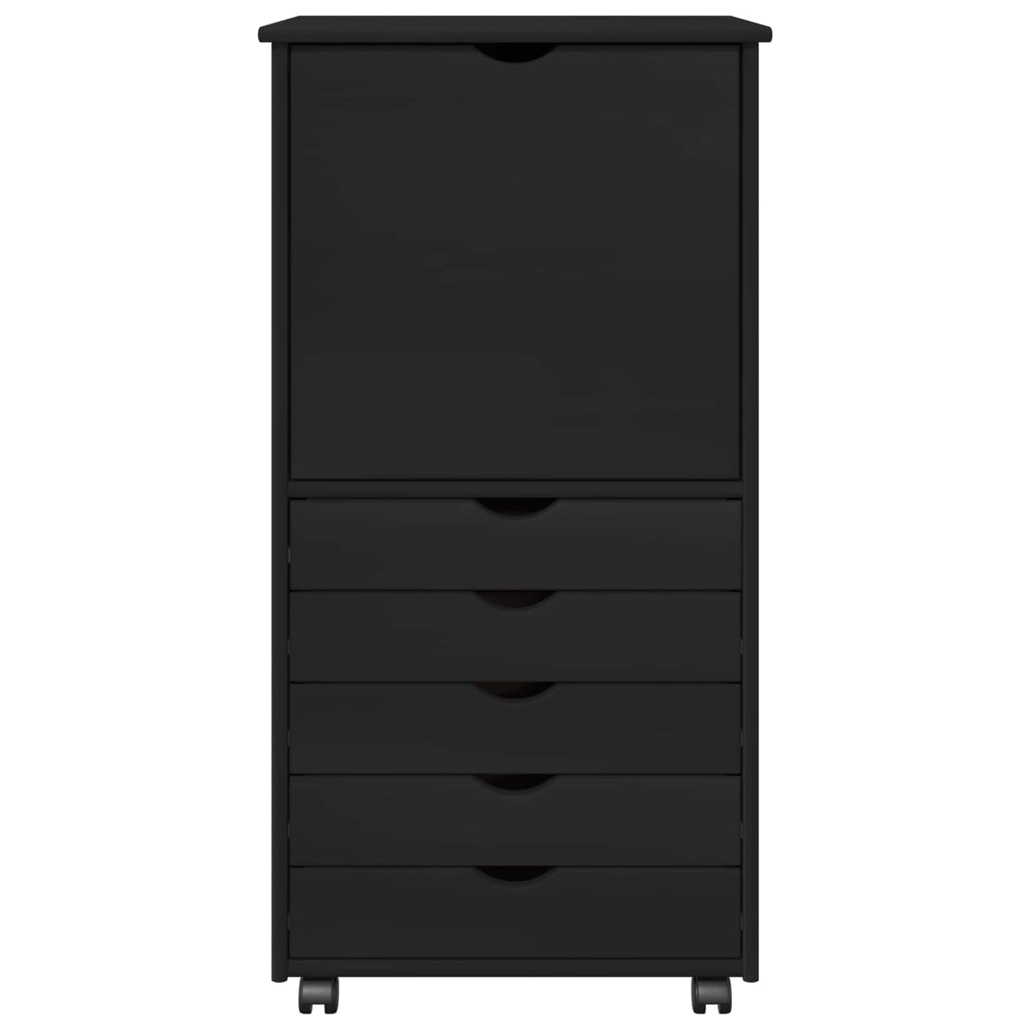 Rolling Cabinet Black 53 x 39 x 103 cm Solid Pine Wood